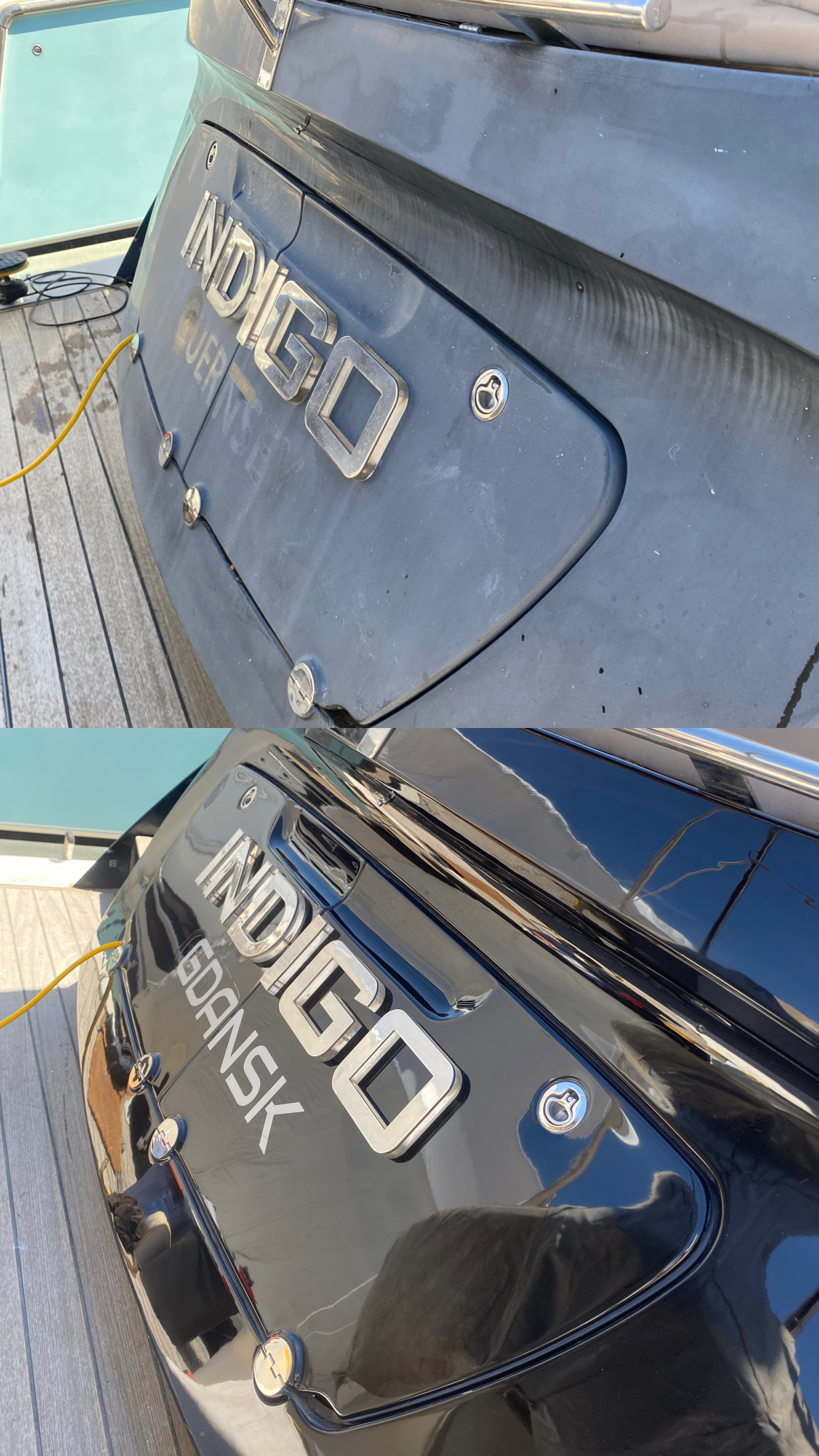 Stern polishing before and after